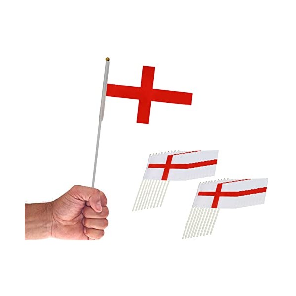10 x England St George Cross Hand Waving Flag 21cm x 14cm for Football World Cup Rugby Cricket English National Flags