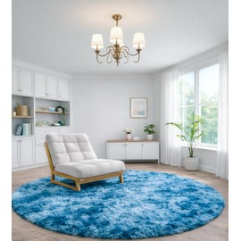 VOFUSHON Children's Room Rug Round 100 cm Batik Blue