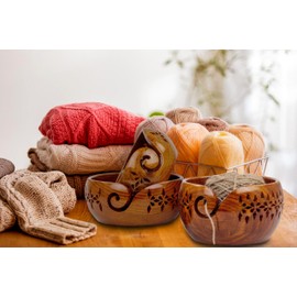 Nagina International Rosewood Crafted Wooden Yarn Storage Bowl With Carved Holes & Drills | Knitting Crochet Accessories (Set)