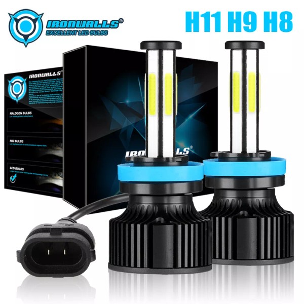 IRONWALLS 6 Sides H8 H11 H9 LED Headlight Bulbs High/Low