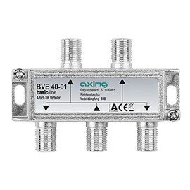 Axing BVE 40-01 4-Way BK Splitter (5-1000 MHz) for Cable TV and DVB-T2 HD, F Connections