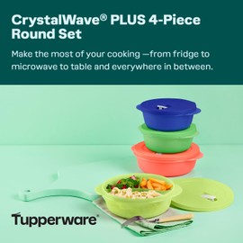 Tupperware CrystalWave PLUS 4 Piece Round Food Storage Container Set in Multi Colors, Dishwasher Safe and BPA Free (4 Bowls, 4 Lids)