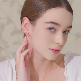 ELBLUVF Stainless Steel Women Crescent Moon and Star Lucky Stud Earrings Choose Colors (Gold star + moon)