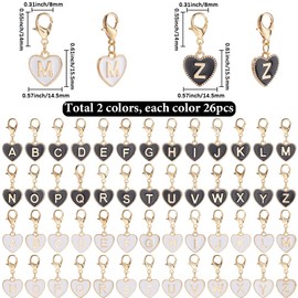 SUNNYCLUE 1 Box 52Pcs Heart Stitch Markers Crochet Marker Charms Bulk White Black Enamel Love Letter A to Z Lobster Clasp Knitting Charms for Jewellery Making Crafts Weave Supplies Accessories Adults