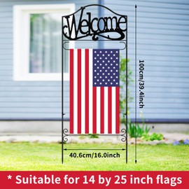 CroBlissful Metal Garden Flag Holder Stand Yard Flag Pole Stake Fits Max 14 x 25 Inch for Outside House Garden Yard Lawn Decor (Welcome)