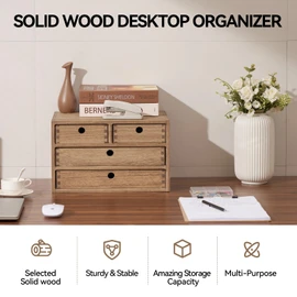 Kirigen Wood Desktop Storage Cabinet/Workspace Document Office necessity Organizer with 4 Drawers/Home,office Letter Mail Sorter with 3 levels/Hold Makeup Box (BR, 3-layer &4 drawers) Dark brown