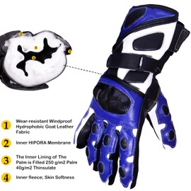 Men's Premium Motorcycle Leather Gloves Motorbike Racing Thermal Protection Hard Knuckle Motorbike (Blue, Small)