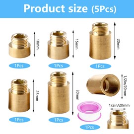 SVOCK 5Pcs Shower Head Extension Arm, 1/2 Inch x 10 mm/15 mm/20 mm/25 mm/30 mm Shower Head Extender Brass Pipe Fitting Extension, Length Pipe Fitting Shower Head Extender for Fixed Shower Head Piping
