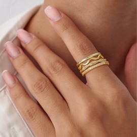Fezodo Gold Stackable Rings for Women - Dainty 18K Realy Gold Plated Stackable Rings Infinity Thumb Ring Set Trendy Statement Promise Wedding Bands Engagement Ring for Women Size 7