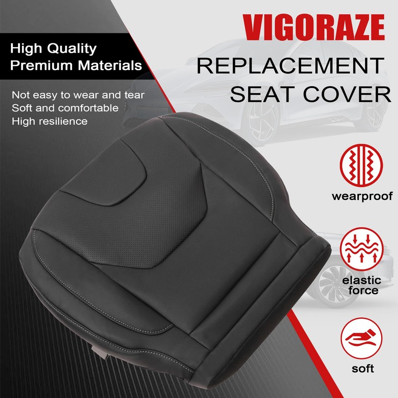Vigoraze Front Driver Side Replacement Leather Bottom Seat Cover Black