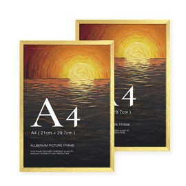 LIVINGTASTE A4 Picture Frame Brushed Gold Aluminium, 2-Pack 21x30 cm Photo Frame with Plexiglass Front, for Certificates, Photos, Documents and Wall Display