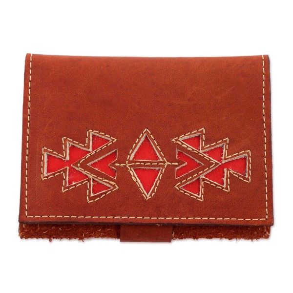 NOVICA Artisan Handmade Leather Wallet Geometric in Redwood from Nicaragua