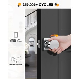 Passage Door Knob, Heavy Duty Closet Door Handles Without Lock, Polished Chrome Finish, Door Knob Set for Hallway, 3 Pack