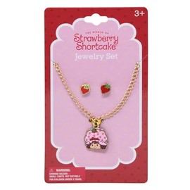 HER Strawberry Shortcake Jewelry Set for Kids, Character Pendant Necklace with Strawberry Earrings, Ages 3+