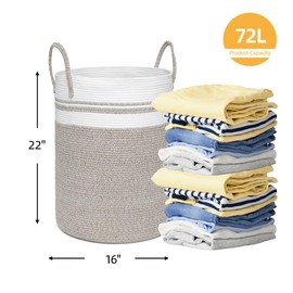 WEAVELYRICS 72L Large Laundry Basket, Laundry Hamper with Handles, Clothes Storage Basket, Tall Woven Rope Storage Basket for Dirty Clothes, Blankets, Pillows in Bathroom, Bedroom (Brown, 16 x 22in)