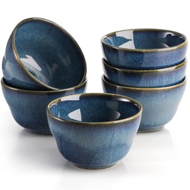 Peohud 6 Pack Small Dessert Bowls, 8 Ounce Bouillon Cups, Porcelain Pinch Bowl Ramekins for Dessert Pudding Soup Dipping Sauce