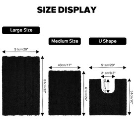 JARITTO Bathroom Rug Non-Slip Toilet Mat with Cut-Out Pedestal for Toilet Pedestal Mat Washable Bath Mat Microfibre Absorbent - U-Shaped 51 x 51 cm (Black)