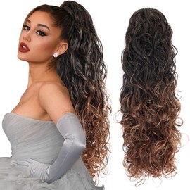 BEAUTY ON LINE Ponytail Extension - Long Curly Ponytail Extensions for Women Synthetic Drawstring Ponytail Hair Extensions 26 Inch Long Wavy Fake Ponytail Clip in Ponytail Extensions(mt1b/30#)