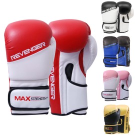 MAXSTRENGTH Boxing Gloves for Muay Thai Training Sparring Gloves, Kickboxing, Fighting, Ideal for Heavy Punch Bag, Grappling Dummy Double End Speed Ball & Focus Pads Punching, 340 g, Red/White