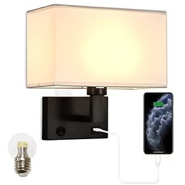 Moon reural Wall Lightsï¼Square Shade, one Push Button Switch, with USB Port, for Living Room,Wall Lights for bedrooms,Bathroom Lighting
