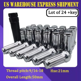 SSINGEL 24 Lug Nuts 9/16-18 Chrome Spline Acorn 2" Long +2Key