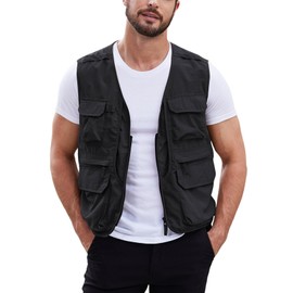 Gihuo Men's Utility Fishing Vest Lightweight Outdoor Work Safari Travel Cargo Vest with Multi-Pockets (US, Alpha, XX-Large, Regular, Regular, Black)