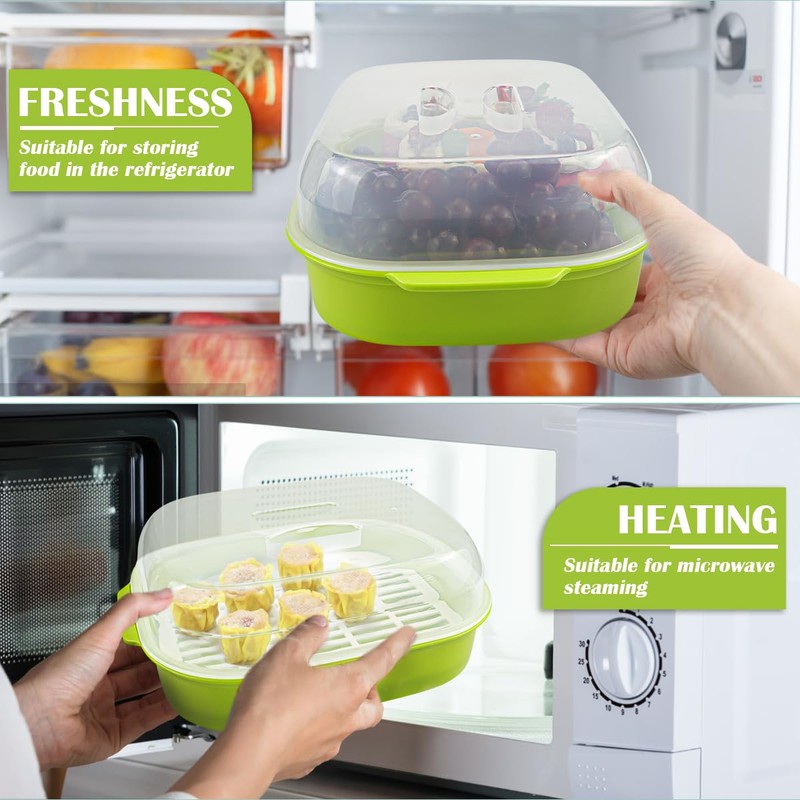 DOERDO Microwave Steamer with Lid, Plastic Vegetable Steamer for Cooking
