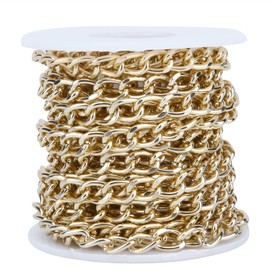 Cadenas de Bordillo de Aluminio, Cadenas Cruzadas de Cable de Eslabones Trenzados Dorados de 5 m con Carrete para Joyería, Pulsera, Collar, Fabricación de Bricolaje