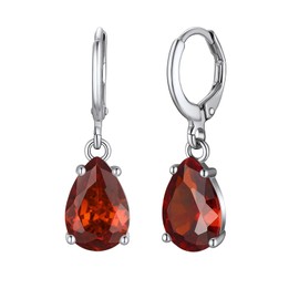 Suplight Cute Red Teardrop Earrings For Women Girls Garnet Dangle Earings January Birthstone Jewellery 925 Sterling Silver Cubic Zirconia