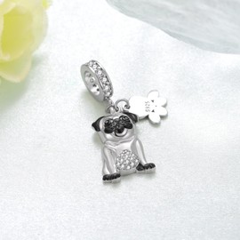 Feijiesi Pug Charm 925 Sterling Silver Dog Charm Cute Pug Charms for Bracelets Pug Gifts for Women Pug Lovers