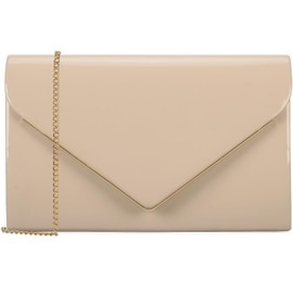 MOJISOLO Women's Evening Clutch Bags for Formal Cocktail Prom Wedding Party Patent Leather Dressy Foldover Purse Nude