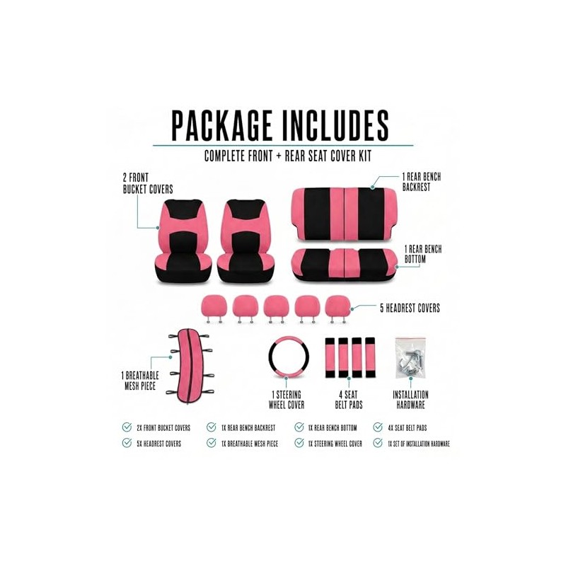 FH GROUP FB030PINK-COMBO Seat Cover Combo Set with Steering Wheel