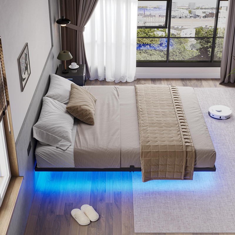 Hasuit Floating Bed Frame California King Size with LED Lights,