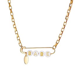 Yspokfay Safety Pin Necklace Dainty Paper Clip Pin Pendant Necklace Gothic Safety Pin Cuban Link Chain Necklace Fashion Jewelry Gift-Babe