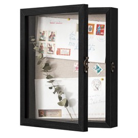 eletecpro 8x10 Front Opening Memorial Shadow Box Frame with Reinforced Glass and Linen Back, Horizontal & Vertical Display Case with Vintage Latch for Room Decor with Flowers, Wedding Pictures, Black