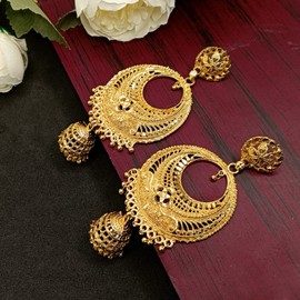 Efulgenz Gold Tone Earrings Indian Earrings for Women Indian Style Traditional Bollywood Jhumka Jhumki Dangle Earrings Set for Women