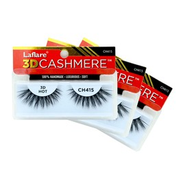 LAFLARE 3D CASHMERE Eyelashes, Natural Look, Wispy, Glam, Fresh, Fluffy, Soft, Reusable, Luxurious Handmade Strips False Lashes - 3 PACKS BUNDLE SPECIAL CH (CH414, 3)