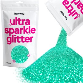 Hemway Premium Ultra Sparkle Glitter Multi Purpose Metallic Flake for Arts Crafts Nails Cosmetics Resin Festival Face Hair - Turquoise Blue - Ultrafine (1/128" 0.008" 0.2mm) 100g / 3.5oz