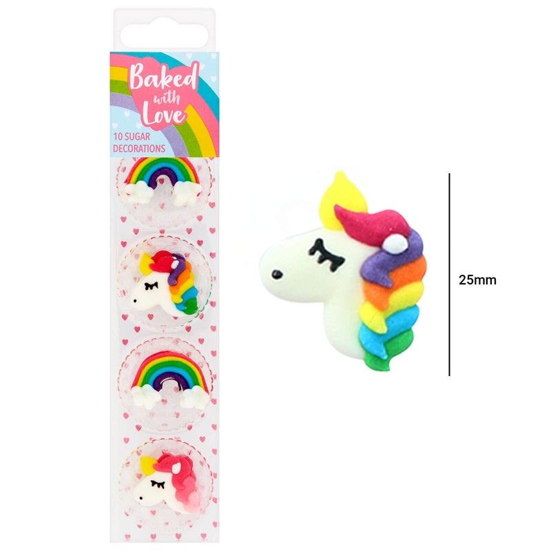 Baked With Love Unicorn And Rainbow Cupcake Decorations, Edible Sugar
