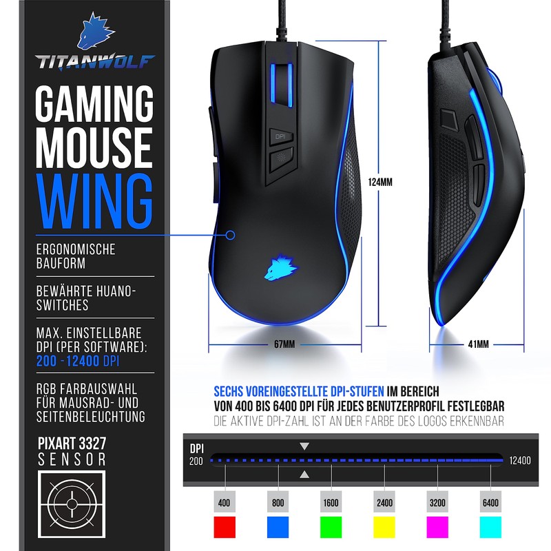 CSL - Kabelgebundene Gaming-Maus mit Optischem Sensor mit 200 bis