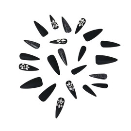 Laflare NEX 3D NAIL, Handcrafted LONG, XLONG Length Acrylic Fake Press On Nails with Nail Glue, Manicure Stick, Mini File (Long, Stiletto, Black Swan), 1