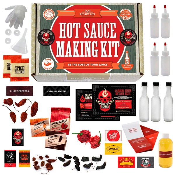 DIY Gift Kits The Original Carolina Reaper Hot Sauce Making Kit | All-Inclusive Set to Make The World's Hottest Hot Sauce! 2,000,000 Scoville Units from Premium Ingredients! All Ingredients & Instructions Included | Birthday Gifts for Men & Dads