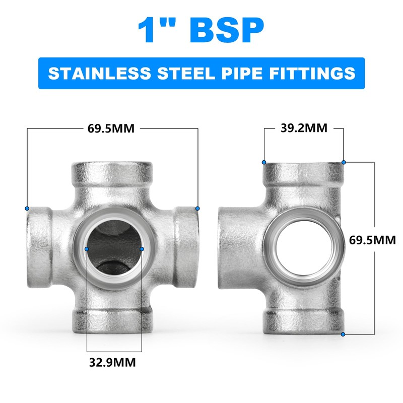 ERGAOBOY 1 Piece 1" BSP 5 Way Stainless Steel Cross