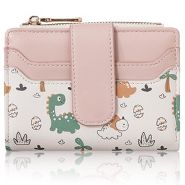 shiwuershi Small wallet, wallet with card slots, slim wallet with coin compartment, women's decoration zip wallet, pink, Modern