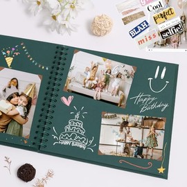 Scrapbook Album 10x10 Inches 100 Pages Hardcover Kraft Paper Photo Album Scrap Book Memory Book Blank DIY Scrapbook Albums for Boyfriend Wedding Baby Travel Anniversary Family, Green