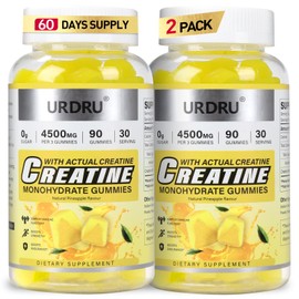 URDRU 180 Count Creatine Gummies for Men & Women - 0g Sugar Third-Party Testing Creatine Monohydrate Gummies 4.5g, Energy Boost, Pre-Workout Supplement, Vegan, Non-GMO-2 Pack Pineapple