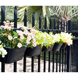 Joyfernal 8 Pack Metal Hanging Planter for Outdoor Plants, 10 Inch Black Fence Planters Railing Pots for Garden Patio Balcony Decor, Flower Bucket with Detachable Hooks (Black, 8Pcs)