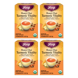 Yogi Tea Honey Chai Turmeric Vitality Tea - 16 Tea Bags per Pack (4 Packs) - Organic Tea to Support Overall Health - Includes Cinnamon Bark, Turmeric Root, Cardamom Pod, Ginger Root & More