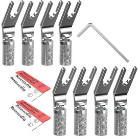 Monosaudio Loudspeaker Cable Connectors Pack of 8 Cable Lugs Screw Lock Pure Copper Rhodium-Plated Y Flat Connector with Allen Key Fork Spade Connector for Speaker Cable up to 4.5 mm