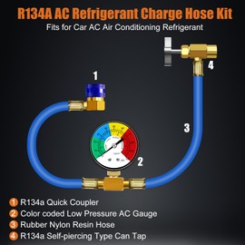 ADAFIRST AC R134a Recharge Hose with Gauge Kit, Freon U Charge Hose 100 pounds per Square inch, Low Pressure Meter Can Tap Quick Coupler Adapter, Fits for Car AC Air Conditioning Refrigerant